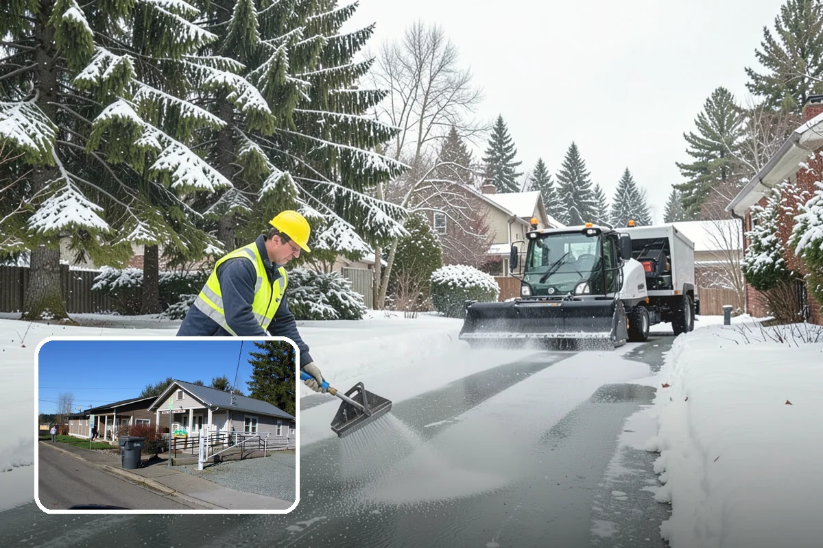 Snowmelt Flooding Cleanup in South Prairie, Pierce County, WA - Rapid clearing of ponded meltwater before it refreezes into sheets