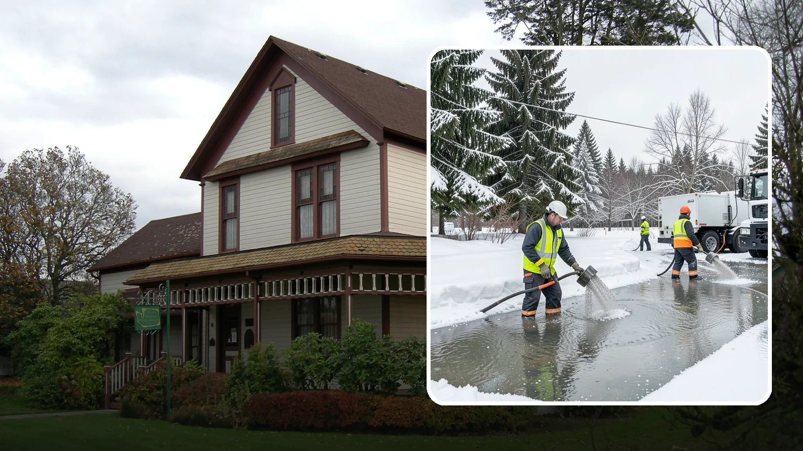 Snowmelt Flooding Cleanup in Sumner, Pierce County, WA - When rapid snowmelt floods your property, we clear the water and treat surfaces before the refreeze sets in.