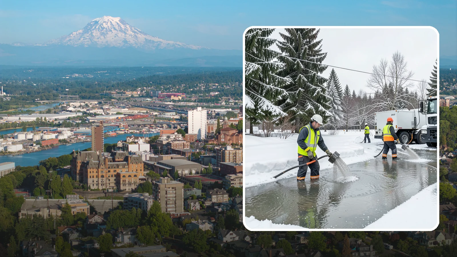Snowmelt Flooding Cleanup in Tacoma, Pierce County, WA - When rapid snowmelt floods your property, we clear the water and treat surfaces before the refreeze sets in.