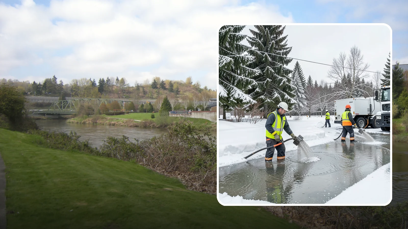 Snowmelt Flooding Cleanup in Tukwila, King County, WA - When rapid snowmelt floods your property, we clear the water and treat surfaces before the refreeze sets in.