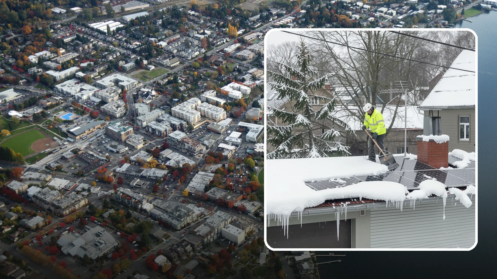 Solar Panel Snow Removal in Kirkland, King County, WA - We clear snow from solar arrays to restore energy production and protect the panels from damage.