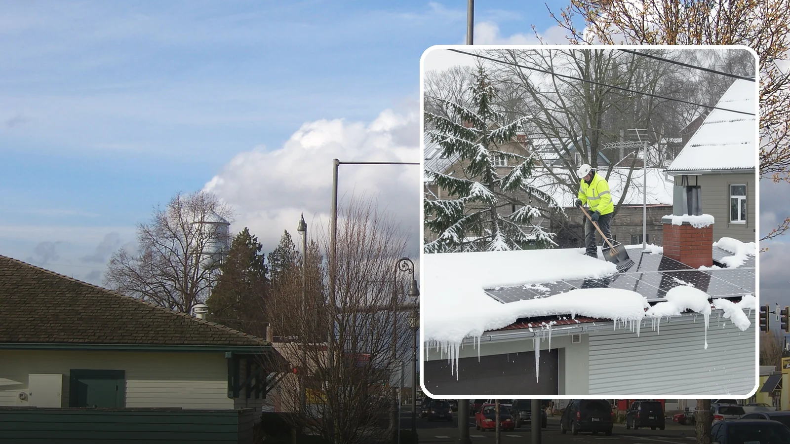Solar Panel Snow Removal in Marysville, Snohomish County, WA - We clear snow from solar arrays to restore energy production and protect the panels from damage.