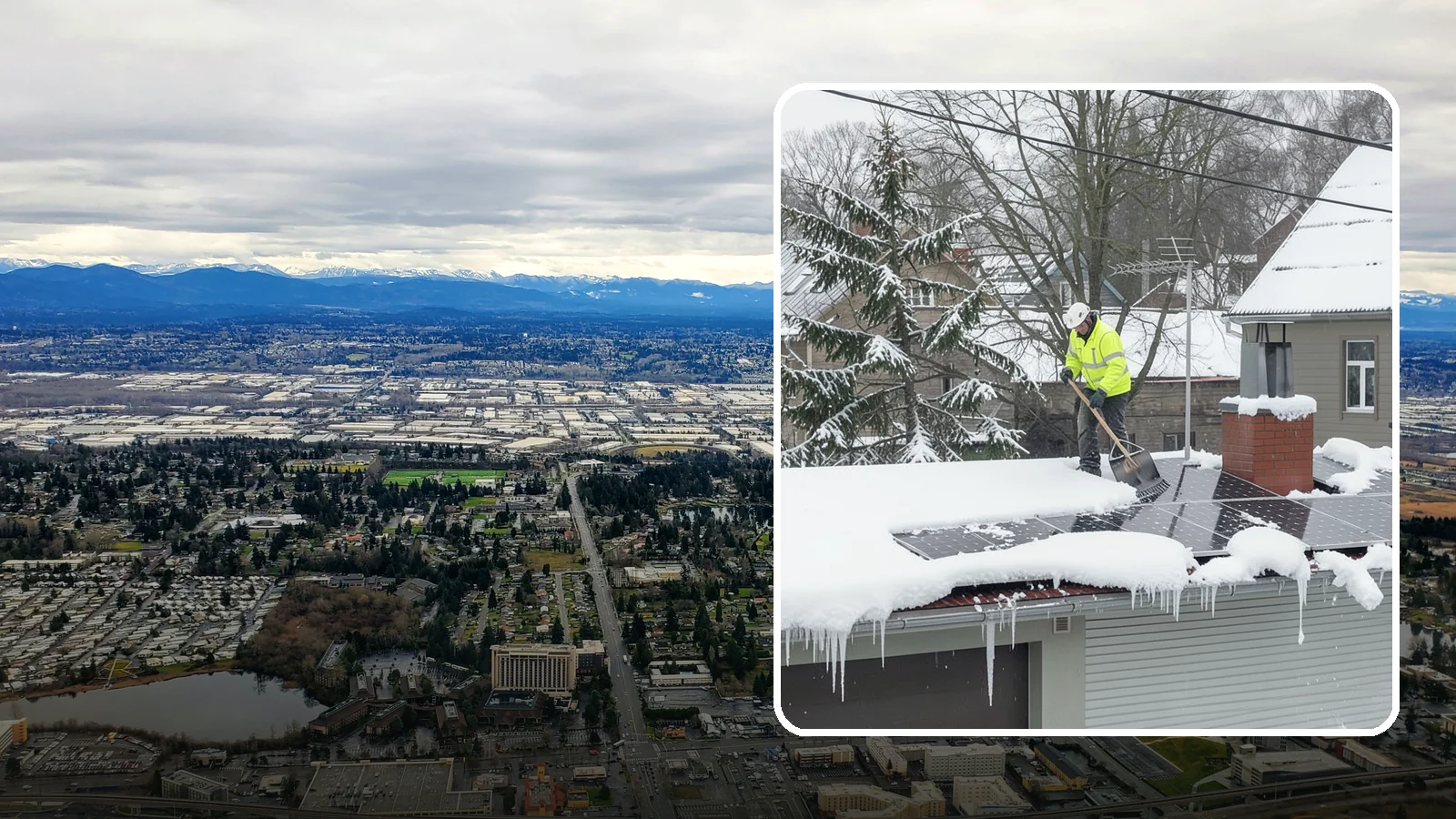 Solar Panel Snow Removal in SeaTac, King County, WA - We clear snow from solar arrays to restore energy production and protect the panels from damage.