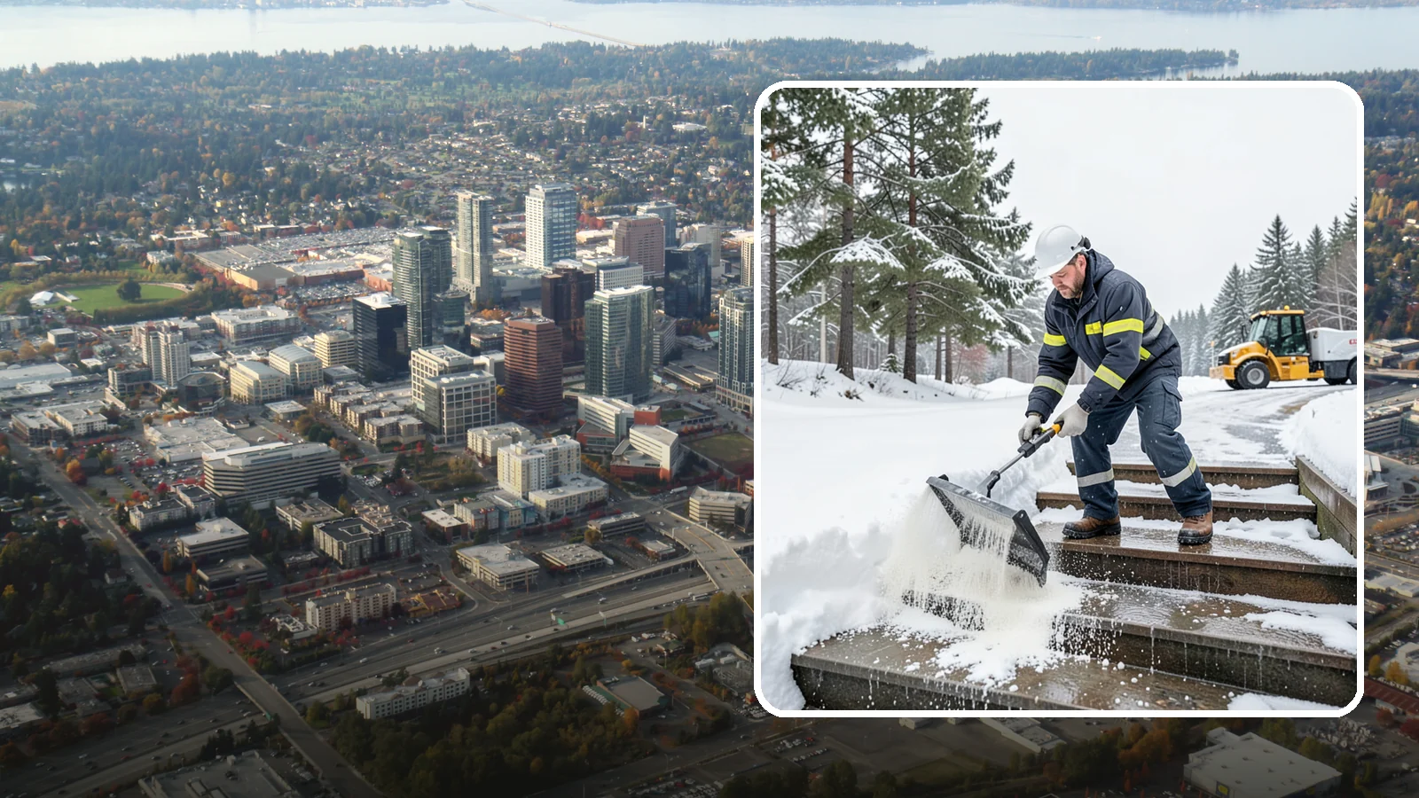 Stair Deicing in Bellevue, King County, WA - We treat exterior stairs with the right deicer to stop ice from forming on treads and landings.