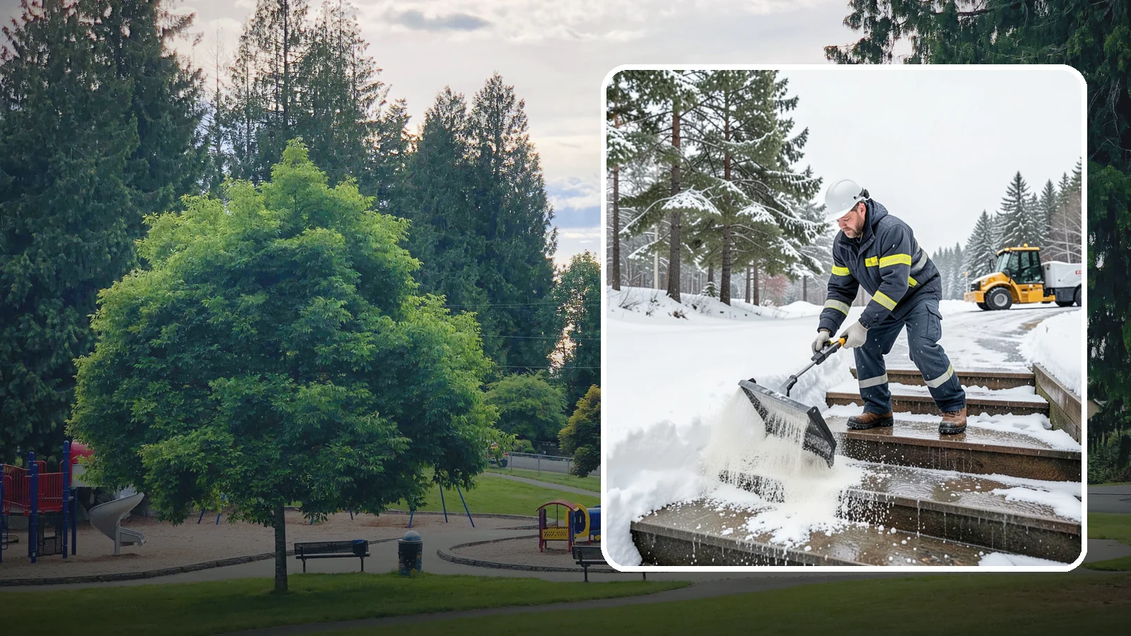 Stair Deicing in Bonney Lake, Pierce County, WA - We treat exterior stairs with the right deicer to stop ice from forming on treads and landings.