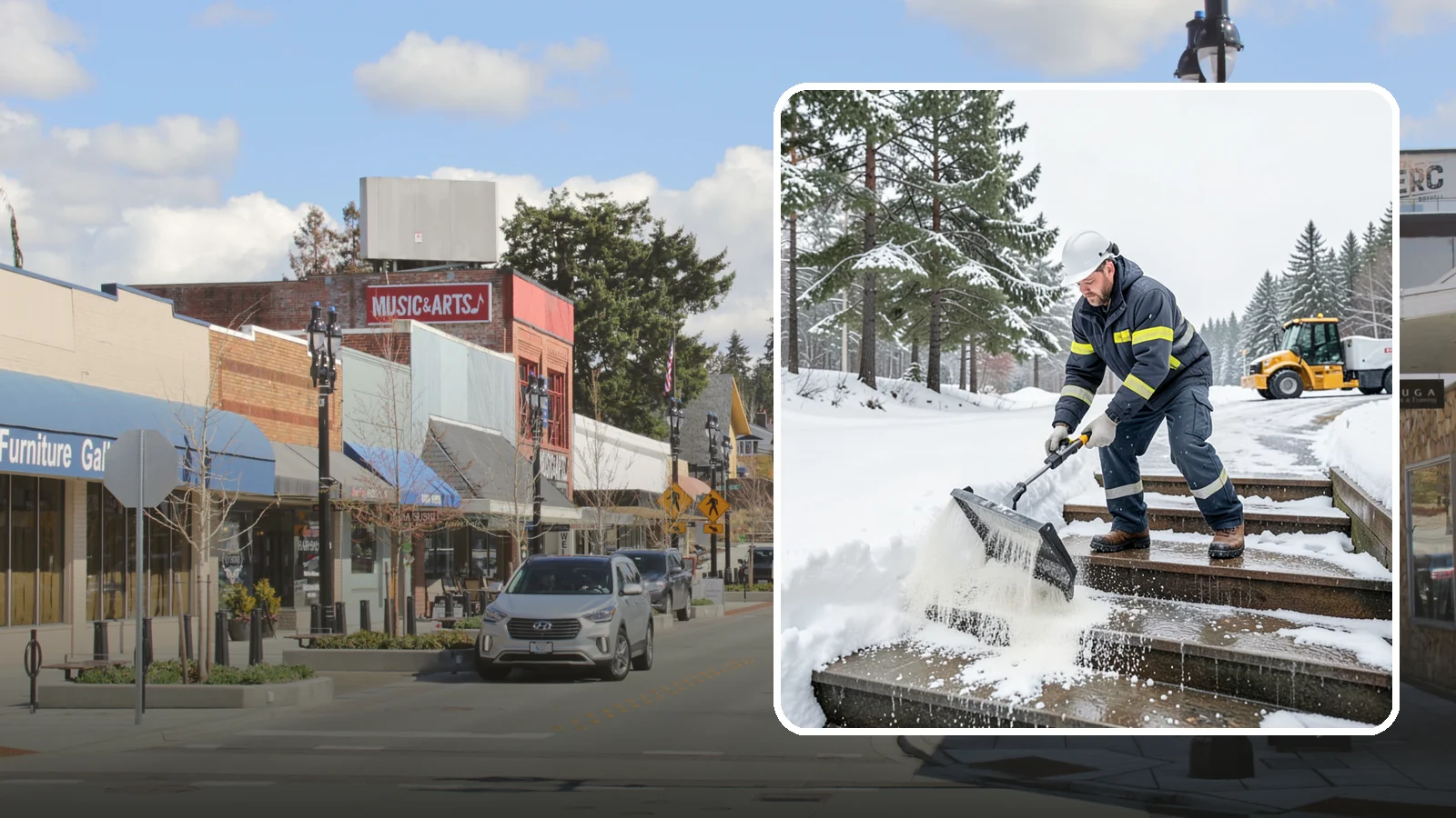 Stair Deicing in Bothell, King County, WA - We treat exterior stairs with the right deicer to stop ice from forming on treads and landings.