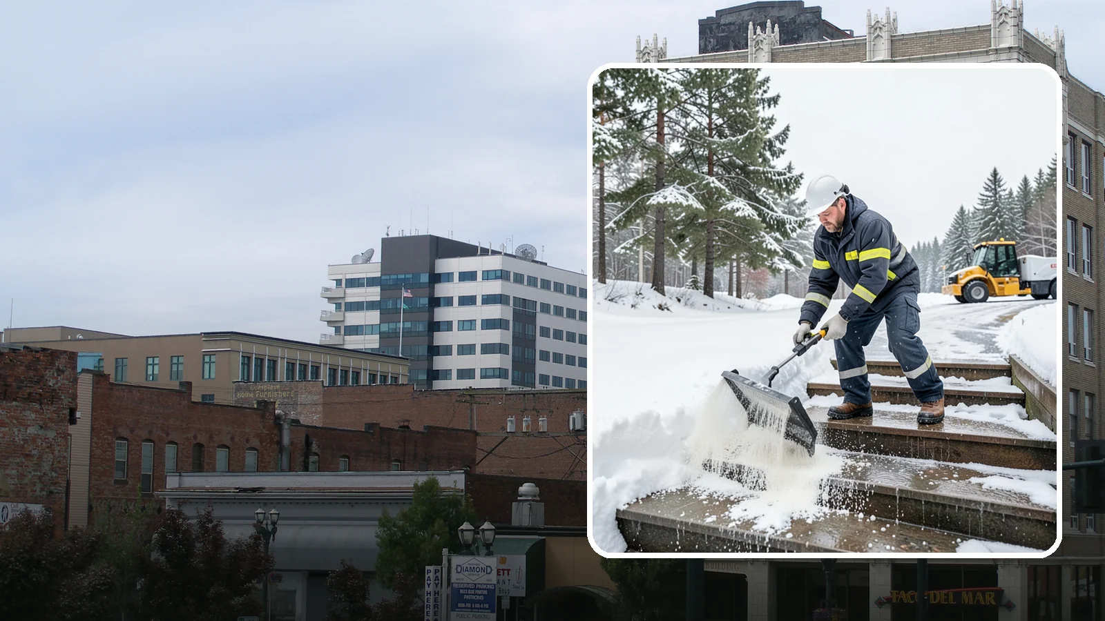Stair Deicing in Everett, Snohomish County, WA - We treat exterior stairs with the right deicer to stop ice from forming on treads and landings.