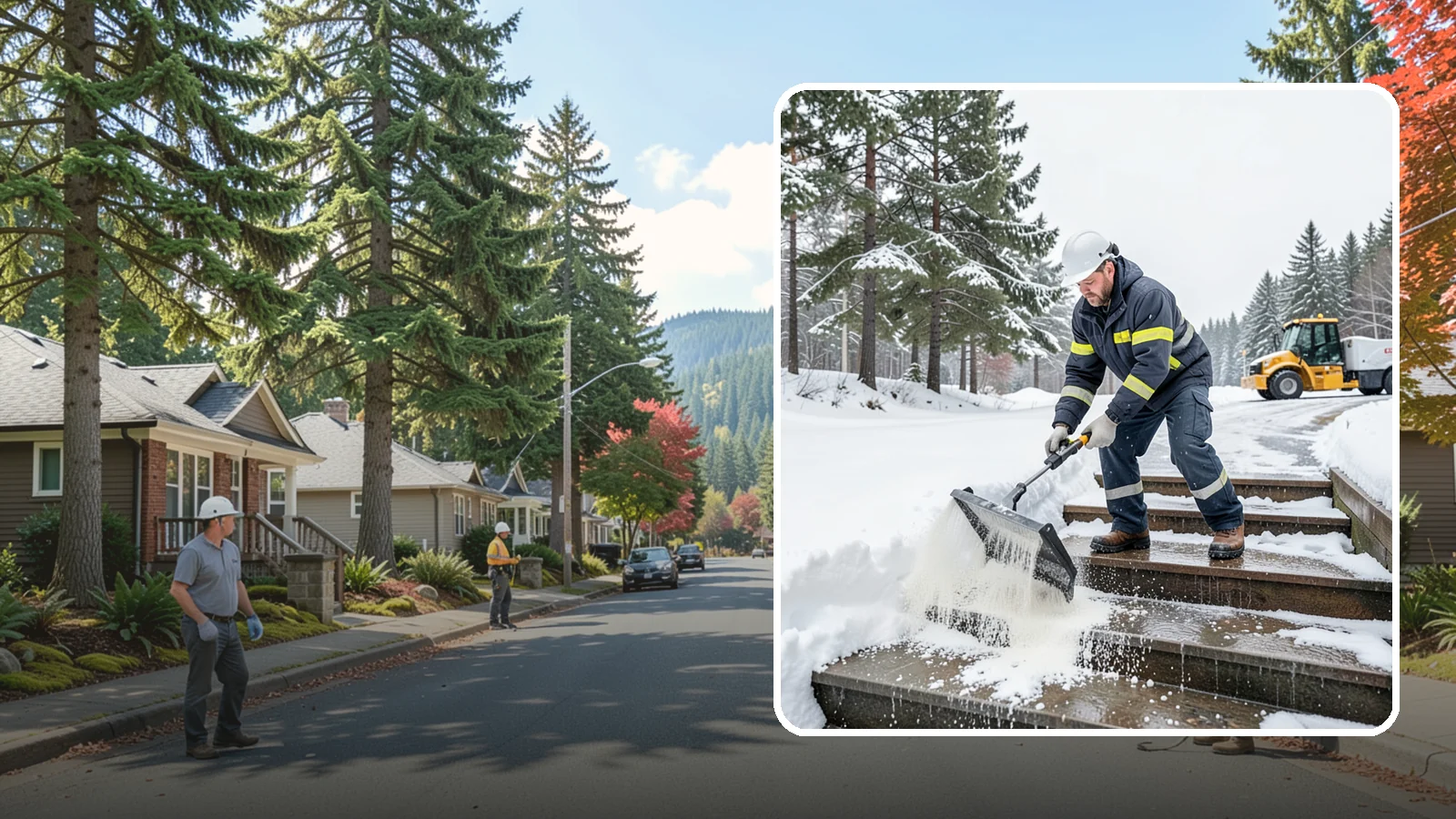 Stair Deicing in Hunts Point, King County, WA - We treat exterior stairs with the right deicer to stop ice from forming on treads and landings.