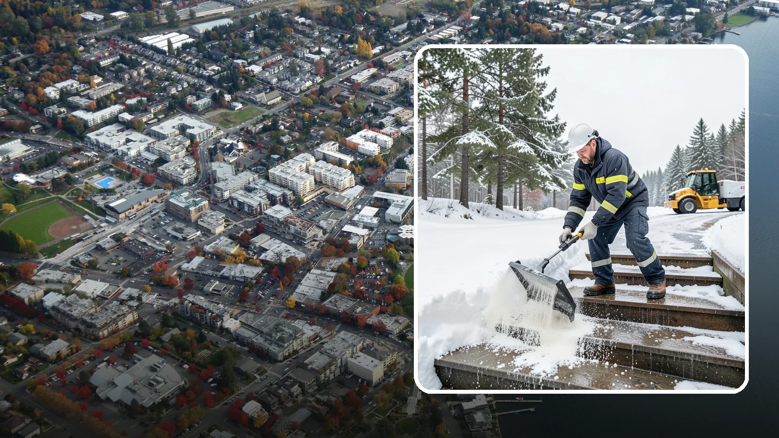 Stair Deicing in Kirkland, King County, WA - We treat exterior stairs with the right deicer to stop ice from forming on treads and landings.