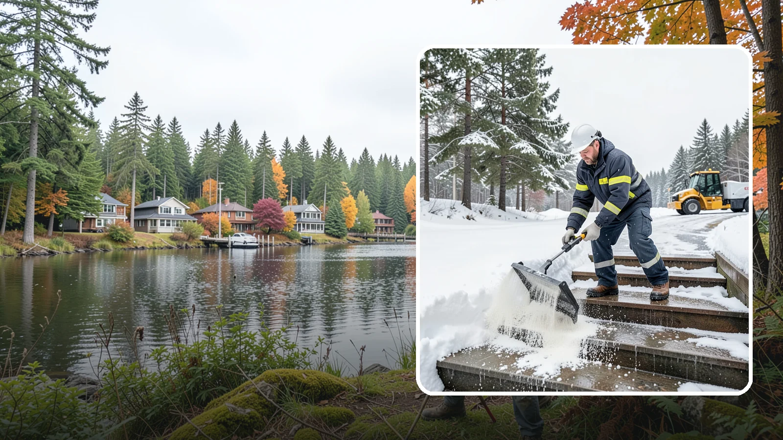 Stair Deicing in La Conner, Skagit County, WA - We treat exterior stairs with the right deicer to stop ice from forming on treads and landings.