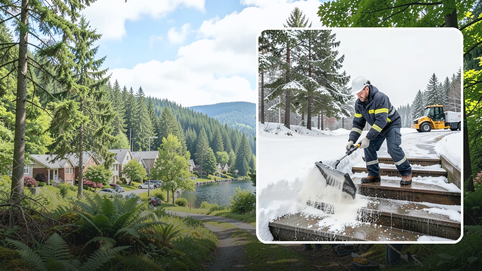 Stair Deicing in Lake Forest Park, King County, WA - We treat exterior stairs with the right deicer to stop ice from forming on treads and landings.