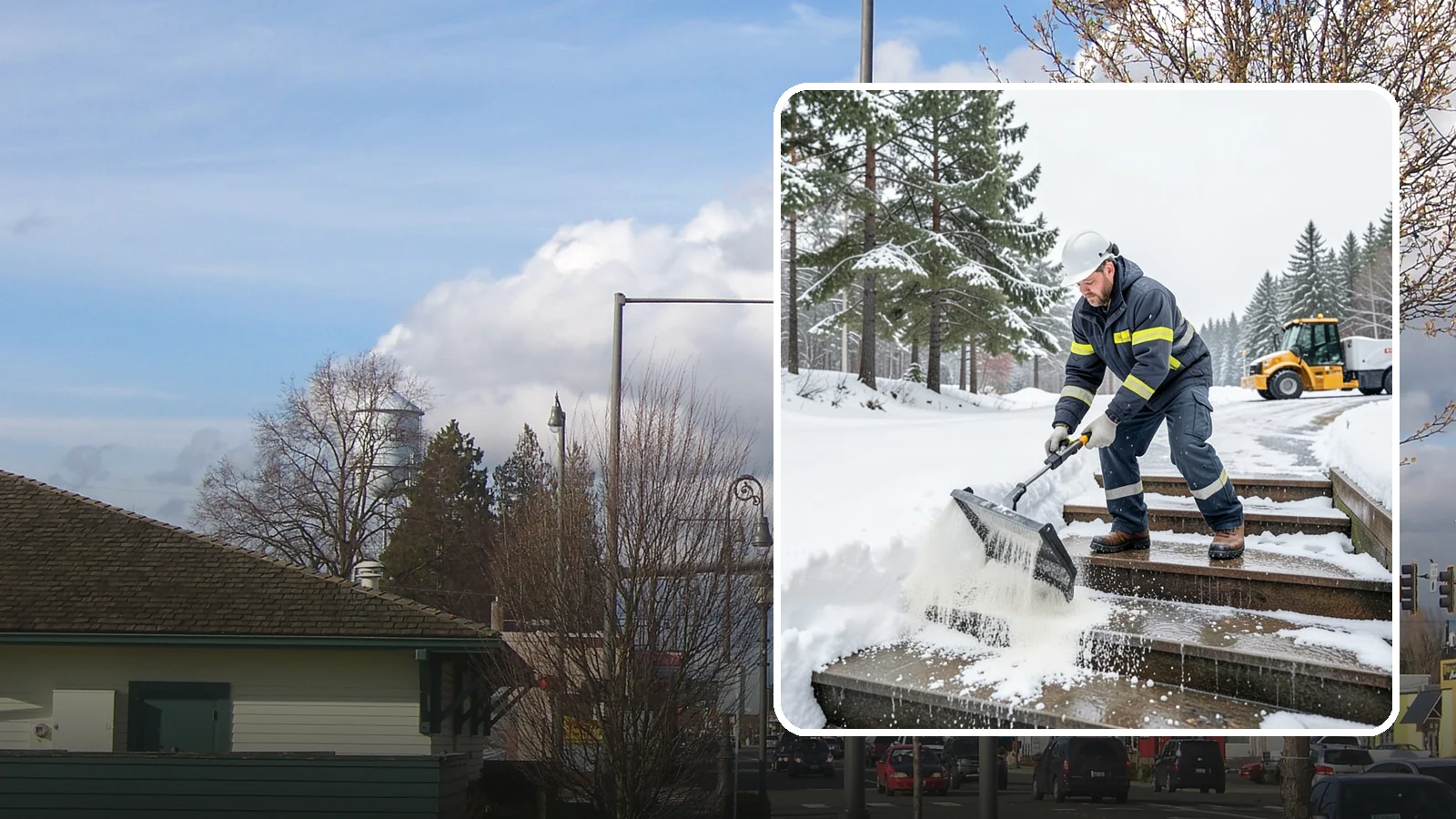 Stair Deicing in Marysville, Snohomish County, WA - We treat exterior stairs with the right deicer to stop ice from forming on treads and landings.