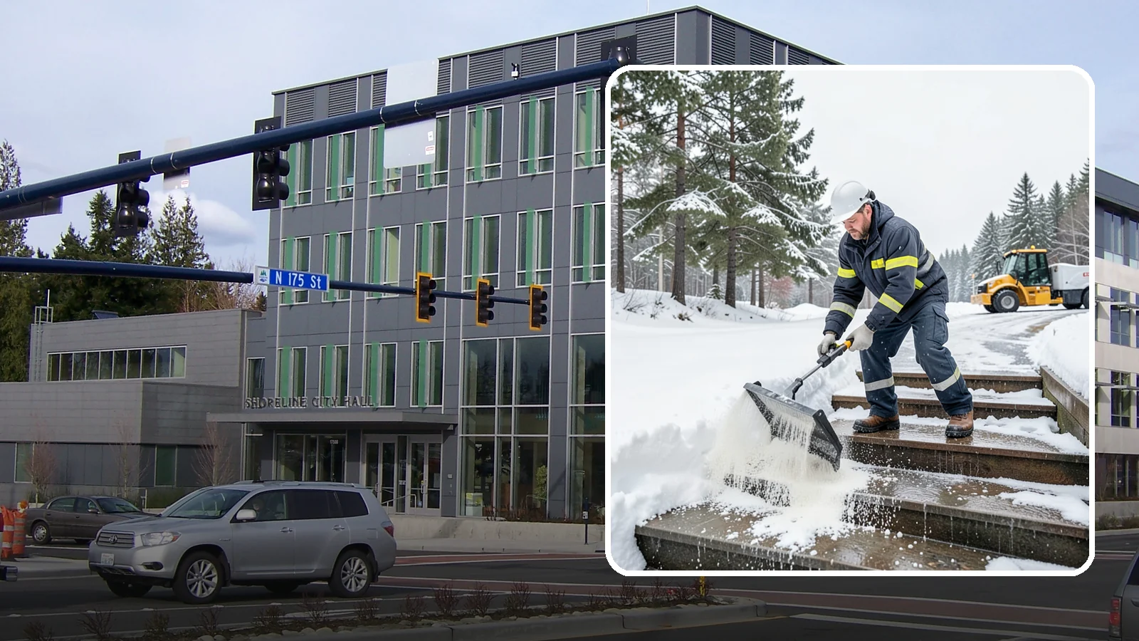 Stair Deicing in Shoreline, King County, WA - We treat exterior stairs with the right deicer to stop ice from forming on treads and landings.