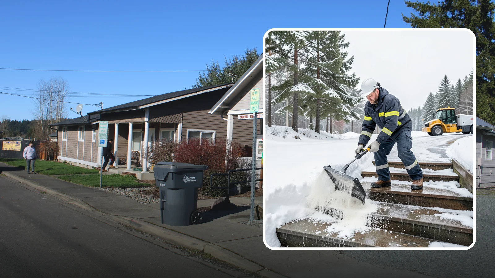 Stair Deicing in South Prairie, Pierce County, WA - We treat exterior stairs with the right deicer to stop ice from forming on treads and landings.
