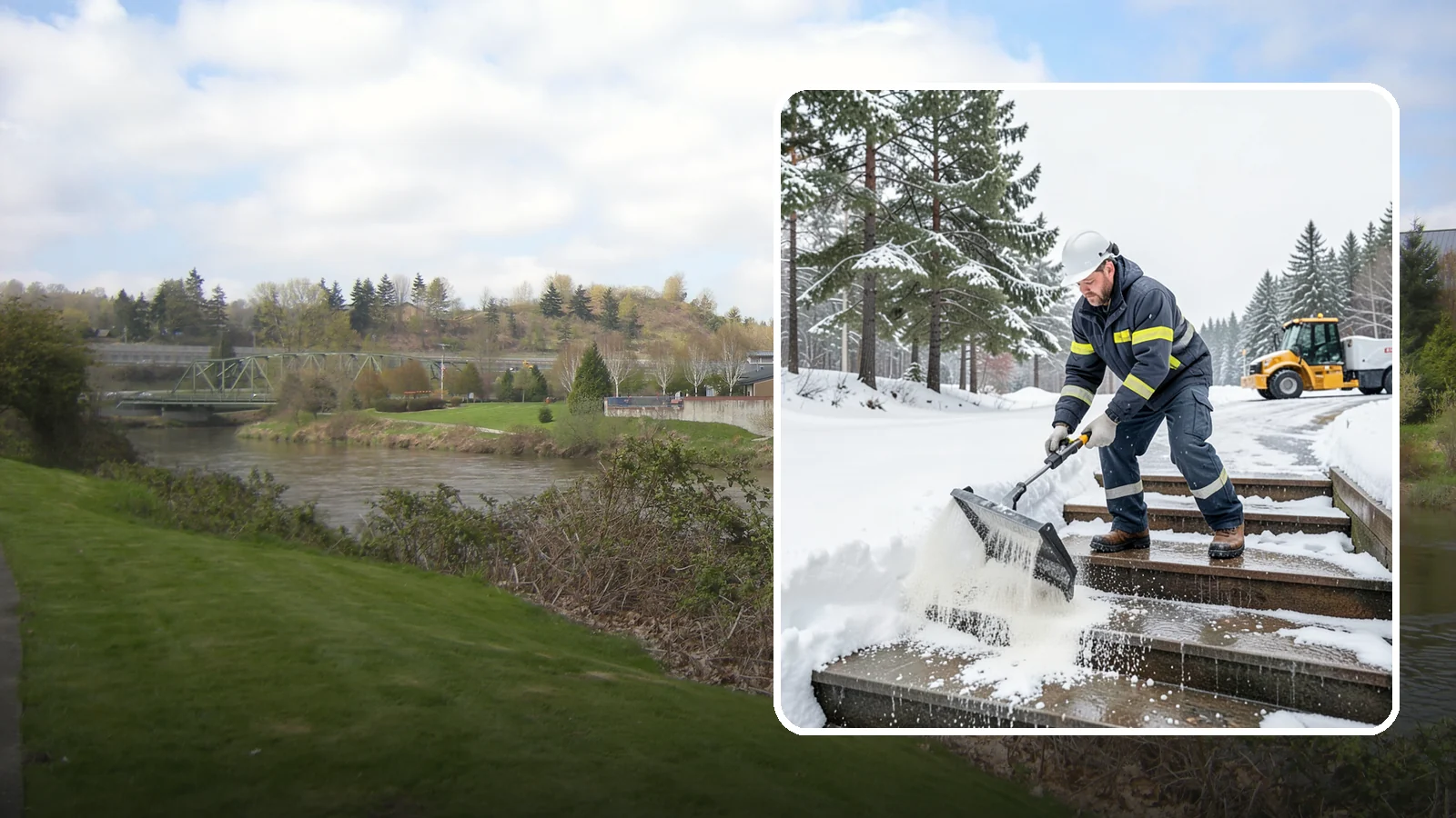 Stair Deicing in Tukwila, King County, WA - We treat exterior stairs with the right deicer to stop ice from forming on treads and landings.
