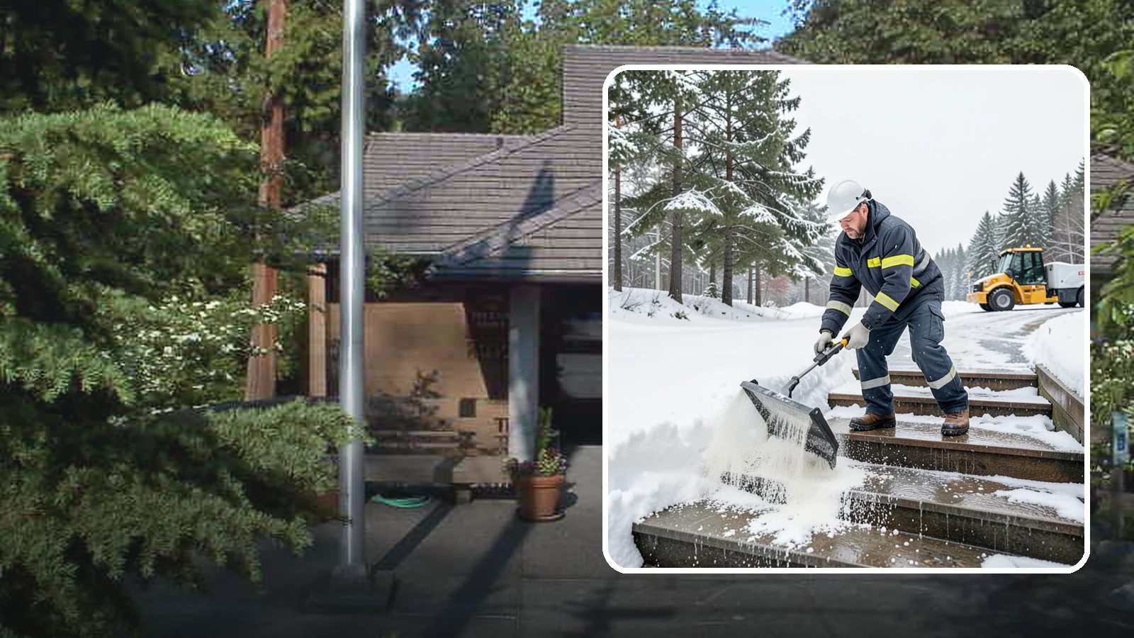 Stair Deicing in Yarrow Point, King County, WA - We treat exterior stairs with the right deicer to stop ice from forming on treads and landings.