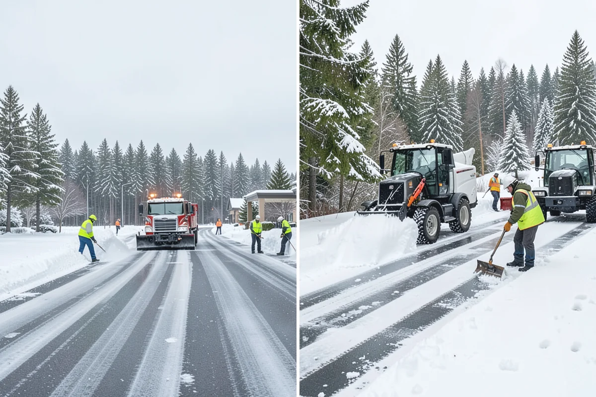 Stair Snow Removal in Beaux Arts Village, King County, WA - Clear the top landing to create safe standing room