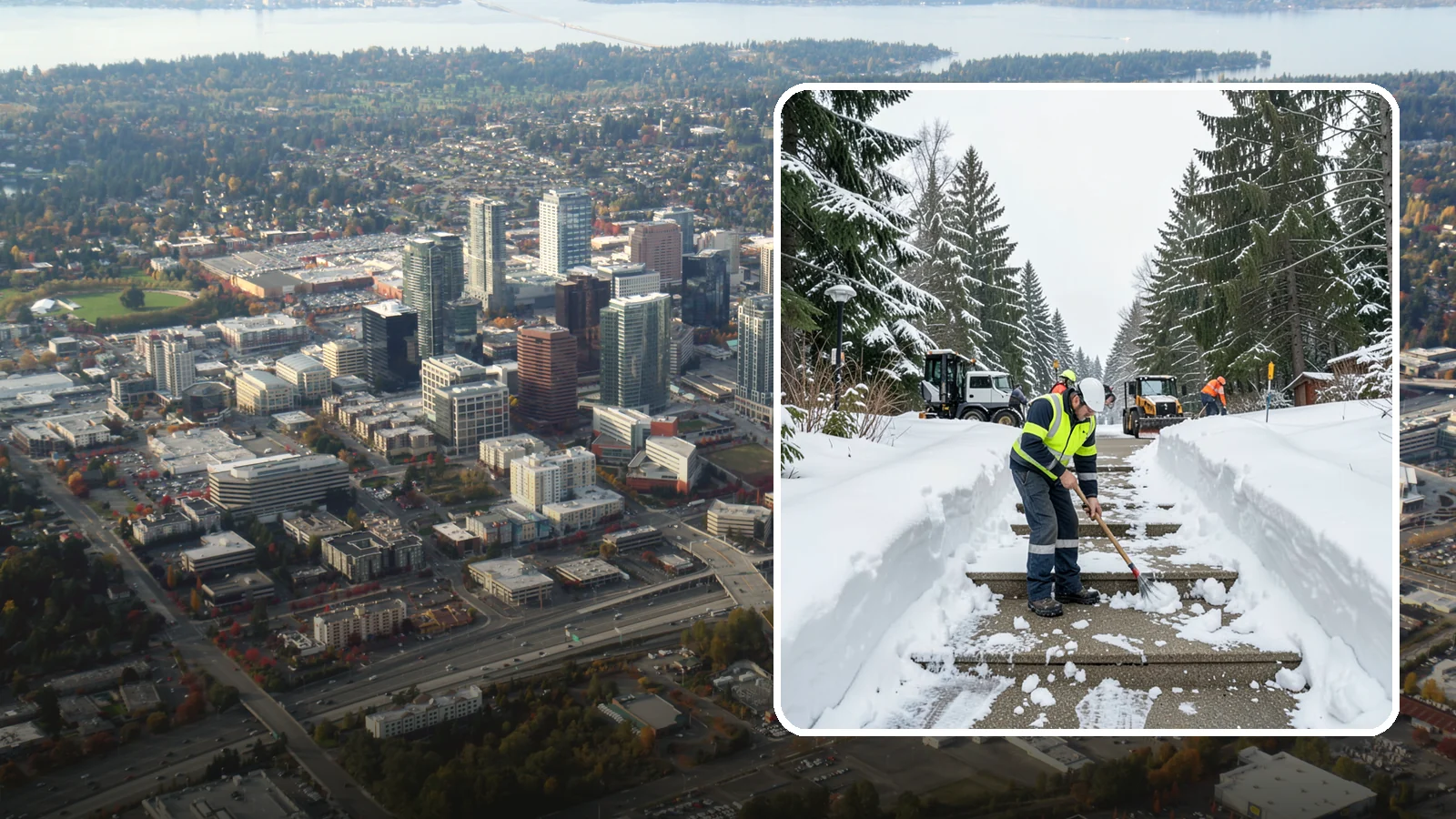 Stair Snow Removal in Bellevue, King County, WA - We clear exterior stairs tread by tread so every step is safe underfoot after a snowfall.