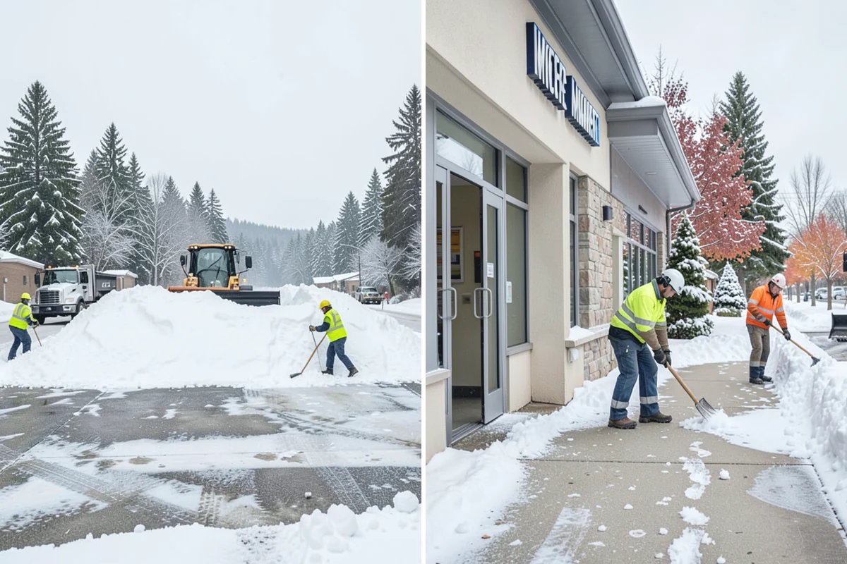 Stair Snow Removal in Bonney Lake, Pierce County, WA - Clear the top landing to create safe standing room