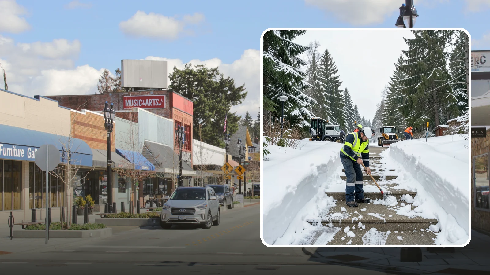 Stair Snow Removal in Bothell, King County, WA - We clear exterior stairs tread by tread so every step is safe underfoot after a snowfall.