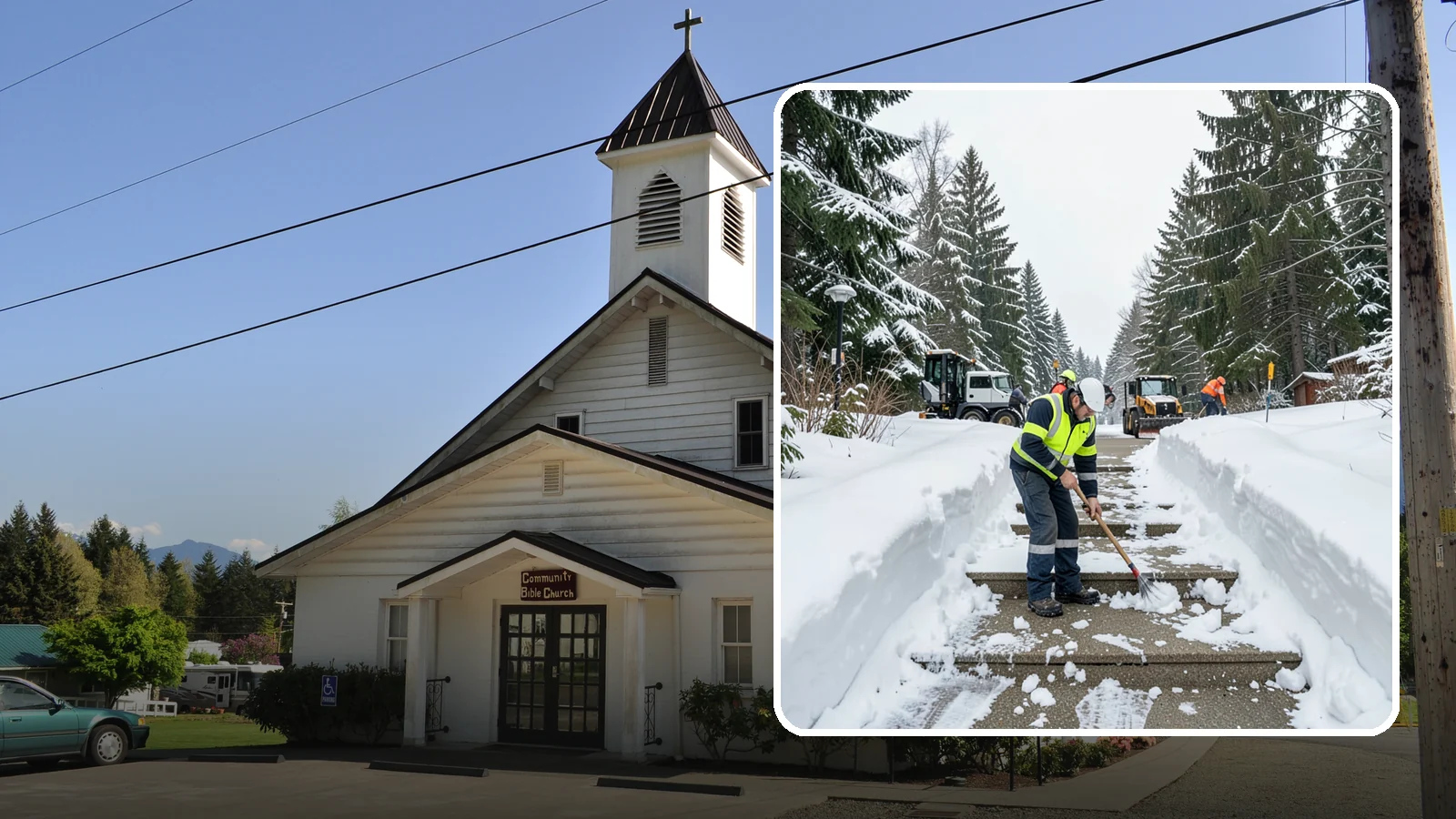 Stair Snow Removal in Concrete, Skagit County, WA - We clear exterior stairs tread by tread so every step is safe underfoot after a snowfall.