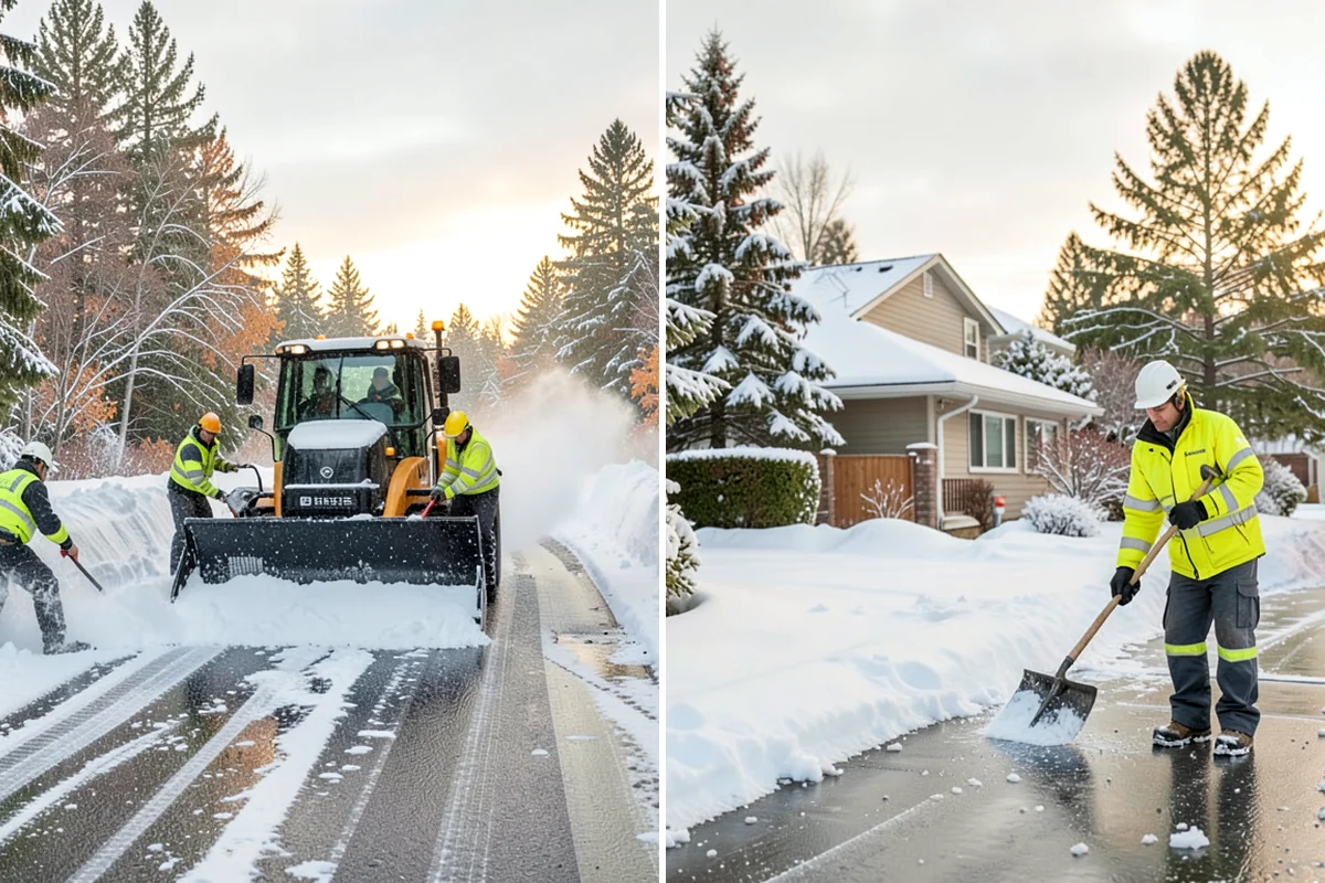 Stair Snow Removal in DuPont, Pierce County, WA - Clear the top landing to create safe standing room