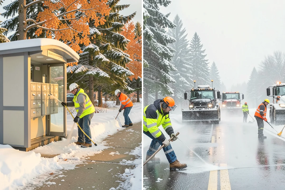 Stair Snow Removal in Edmonds, Snohomish County, WA - Clear the top landing to create safe standing room