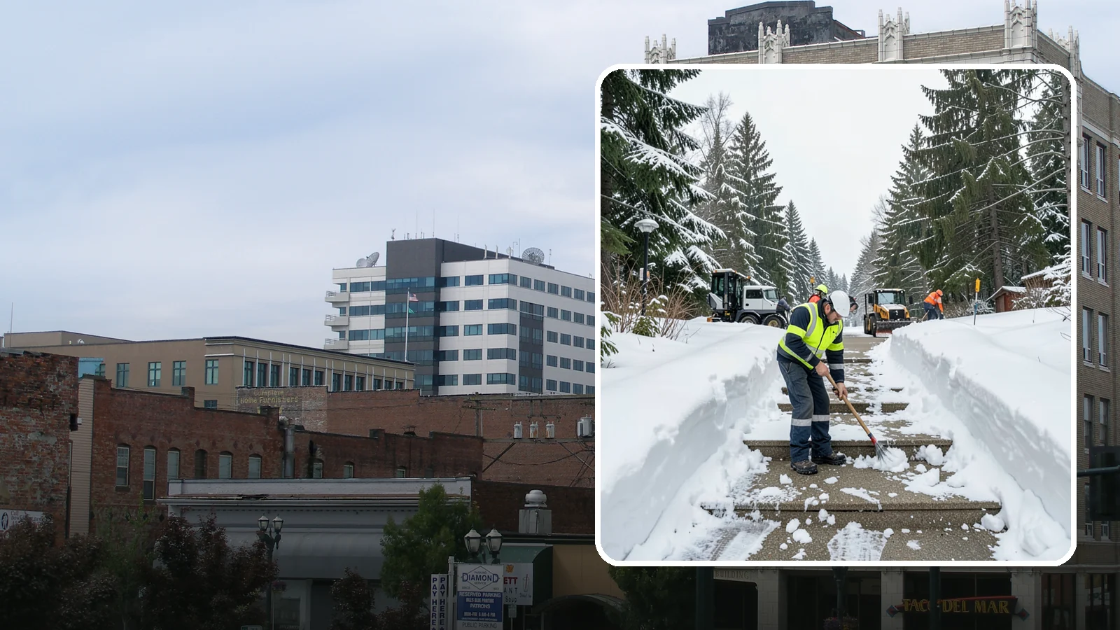 Stair Snow Removal in Everett, Snohomish County, WA - We clear exterior stairs tread by tread so every step is safe underfoot after a snowfall.