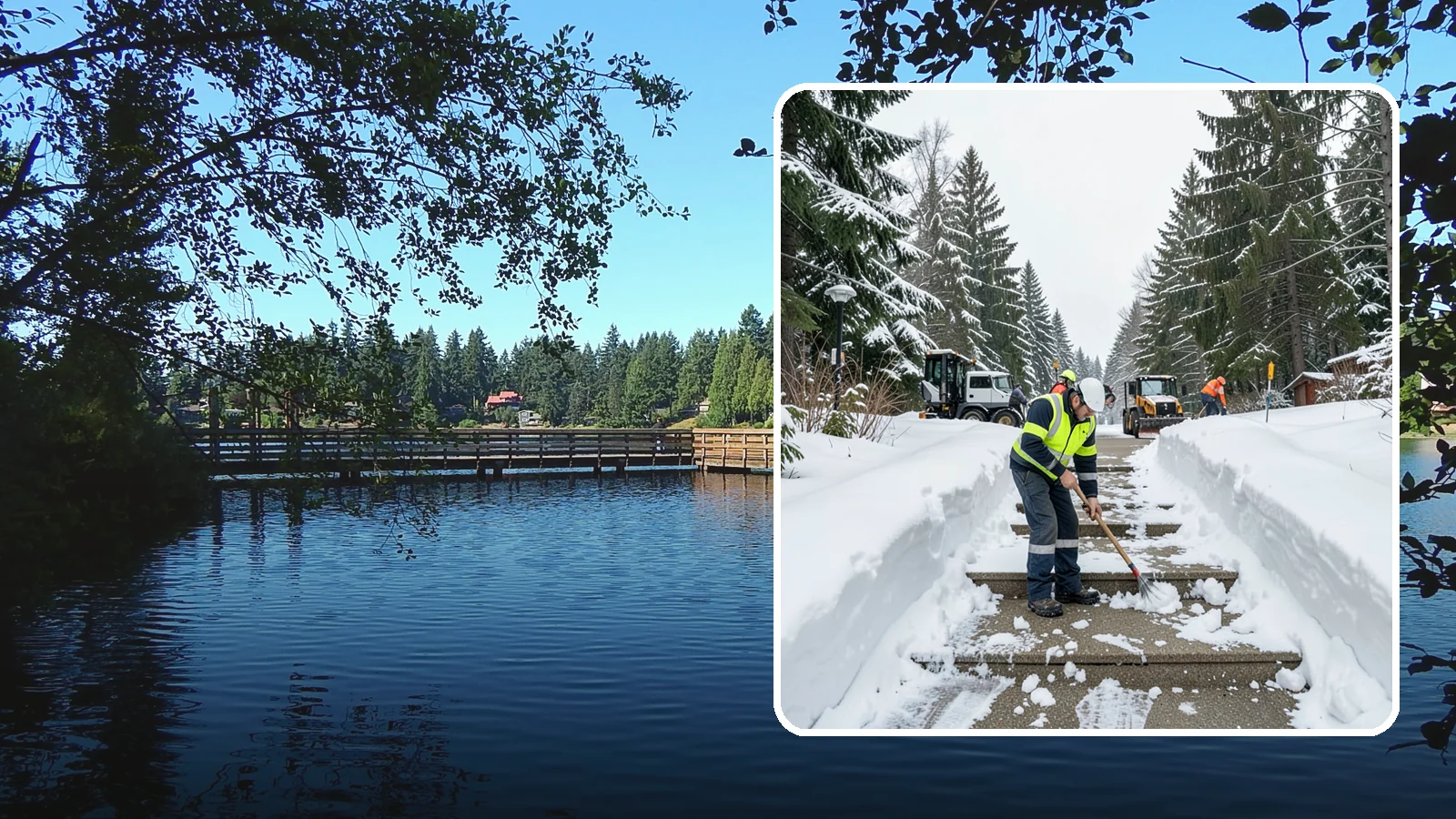Stair Snow Removal in Federal Way, King County, WA - We clear exterior stairs tread by tread so every step is safe underfoot after a snowfall.