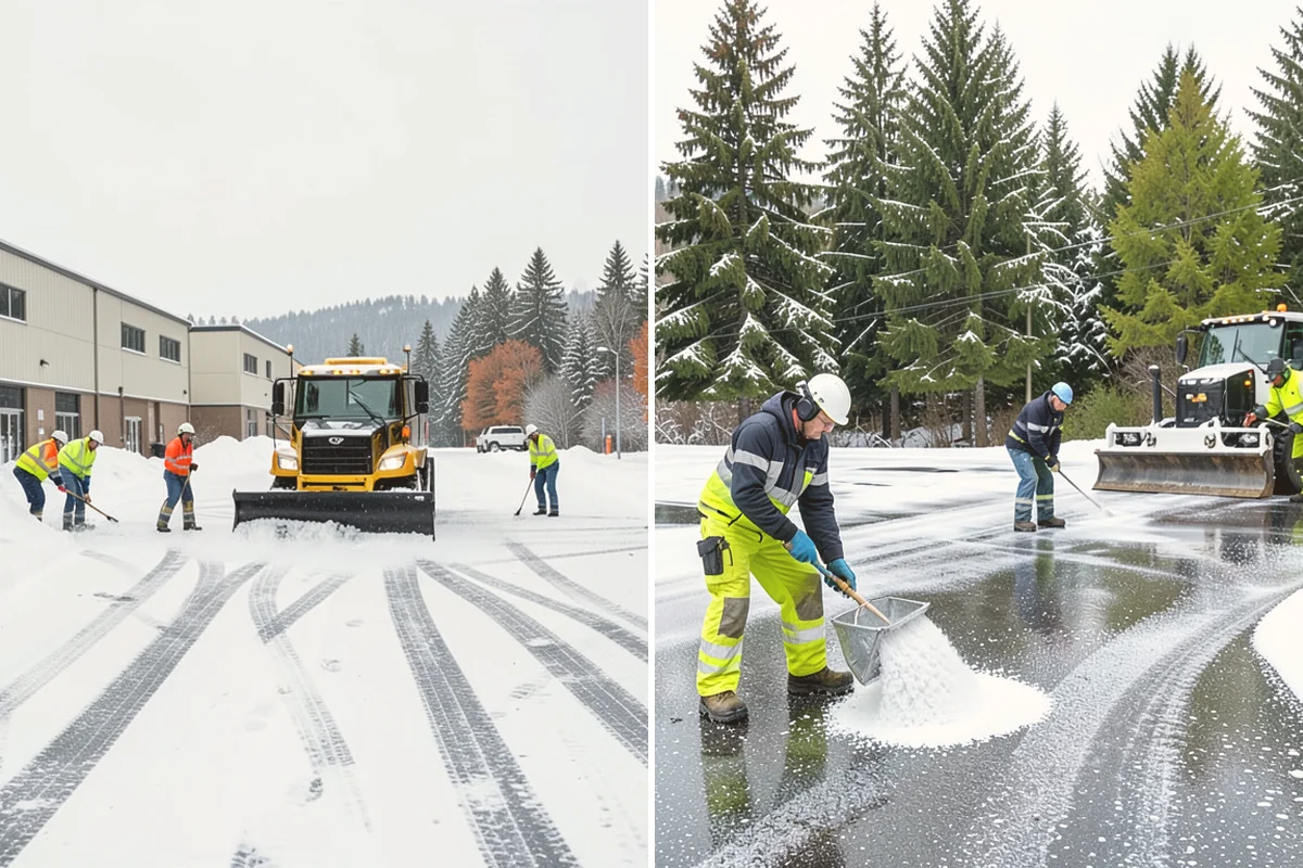 Stair Snow Removal in Fife, Pierce County, WA - Clear the top landing to create safe standing room