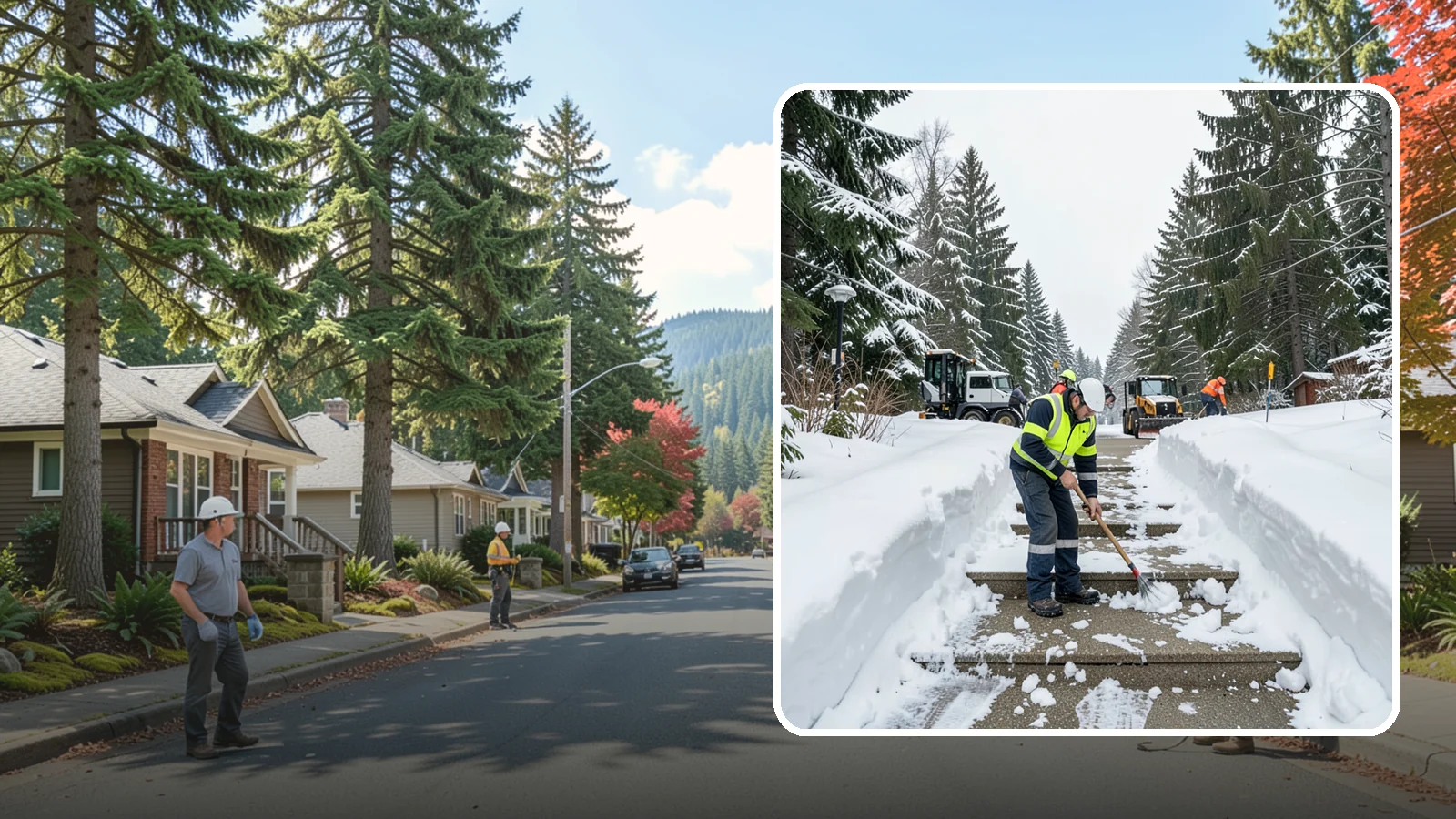 Stair Snow Removal in Hunts Point, King County, WA - We clear exterior stairs tread by tread so every step is safe underfoot after a snowfall.