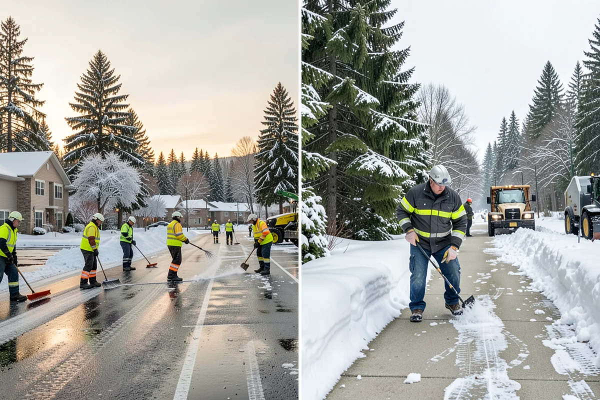 Stair Snow Removal in Hunts Point, King County, WA - Clear the top landing to create safe standing room