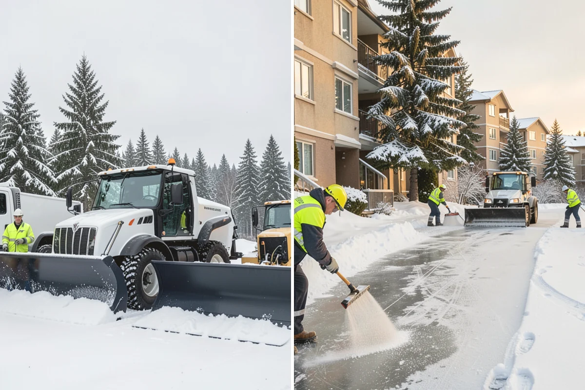 Stair Snow Removal in Issaquah, King County, WA - Clear the top landing to create safe standing room