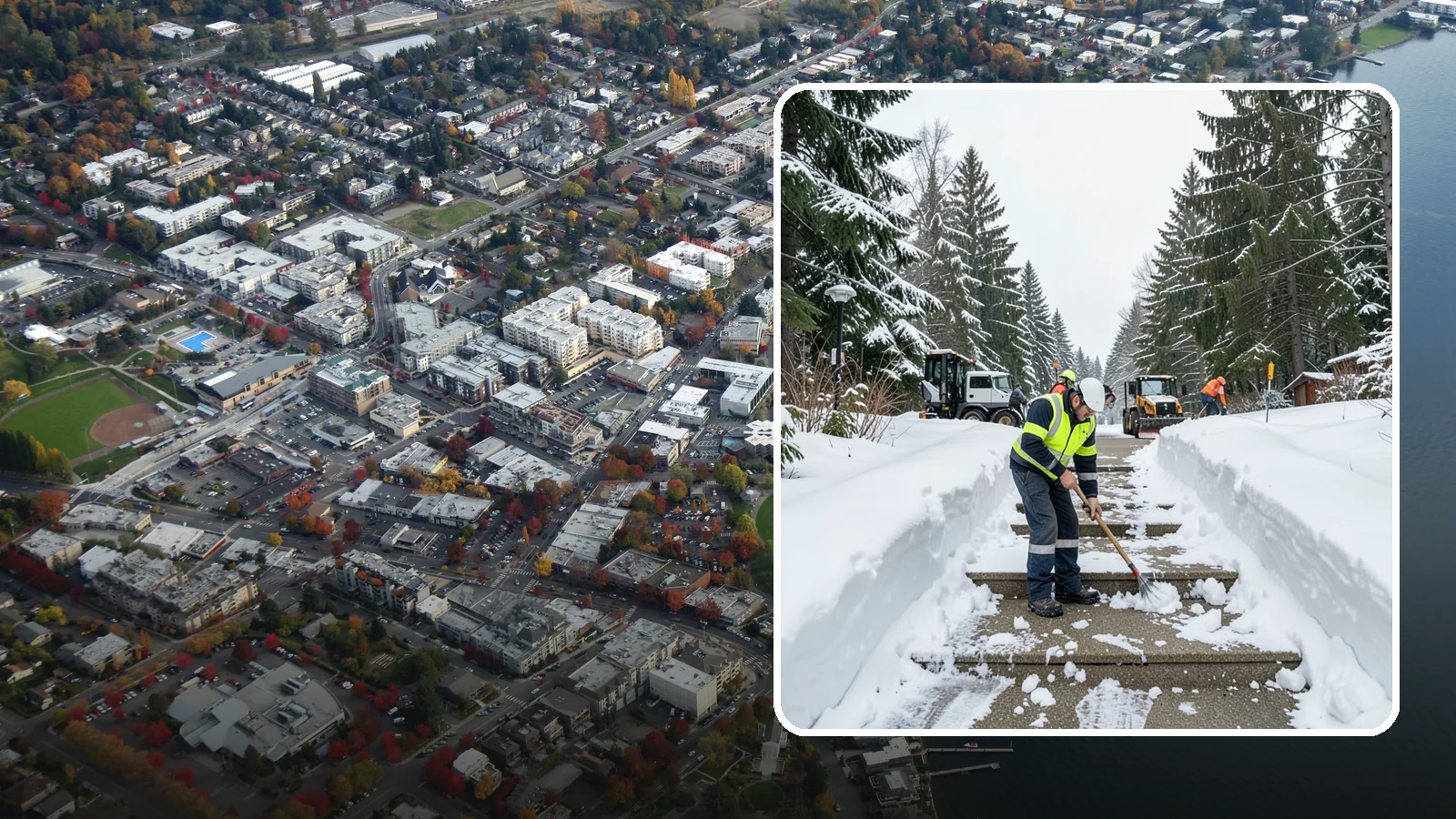 Stair Snow Removal in Kirkland, King County, WA - We clear exterior stairs tread by tread so every step is safe underfoot after a snowfall.