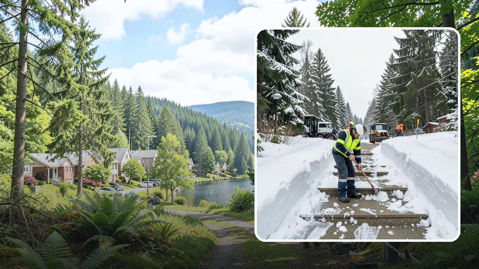 Stair Snow Removal in Lake Forest Park, King County, WA - We clear exterior stairs tread by tread so every step is safe underfoot after a snowfall.