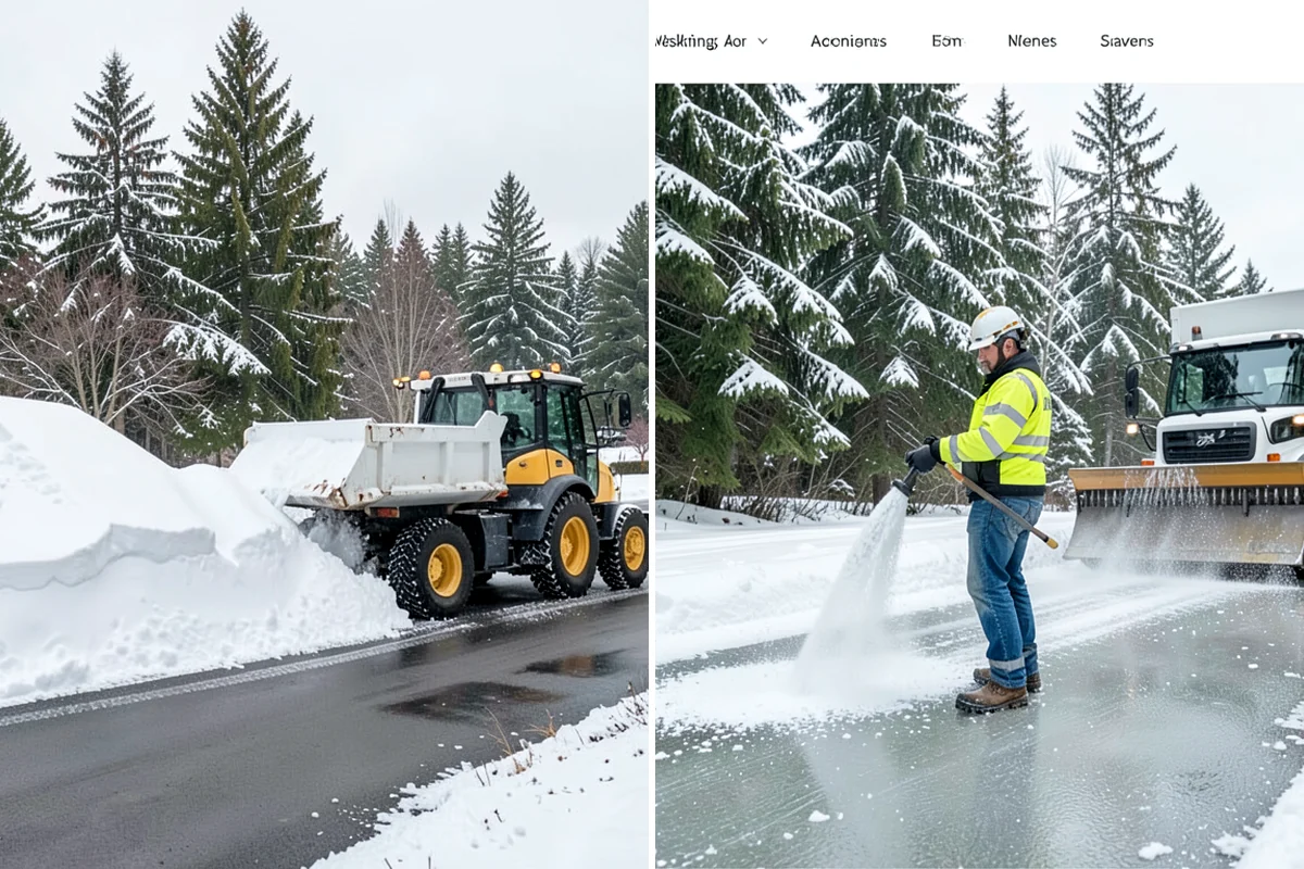 Stair Snow Removal in Lakewood, Pierce County, WA - Clear the top landing to create safe standing room