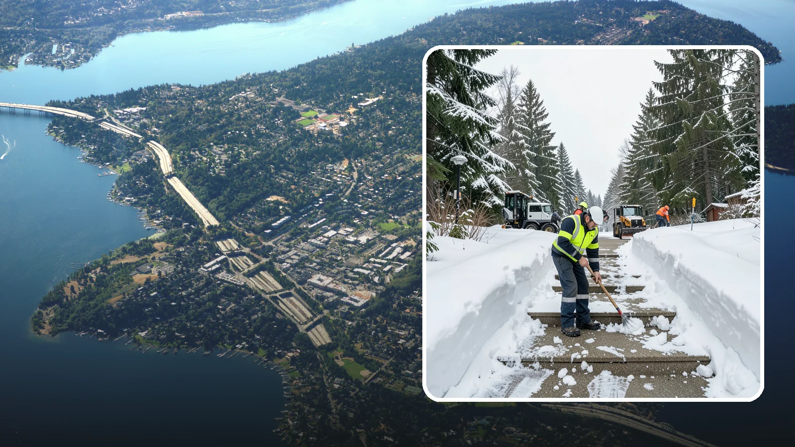 Stair Snow Removal in Mercer Island, King County, WA - We clear exterior stairs tread by tread so every step is safe underfoot after a snowfall.