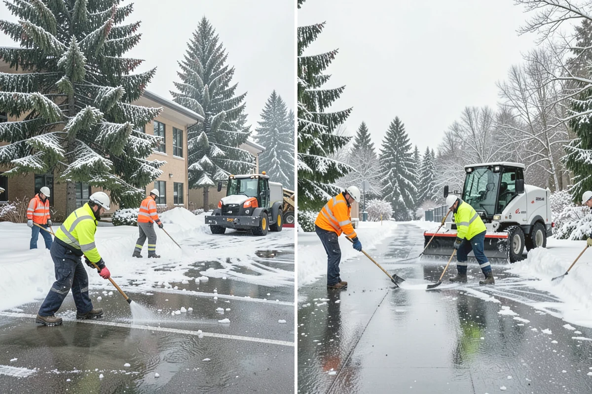 Stair Snow Removal in Mercer Island, King County, WA - Clear the top landing to create safe standing room