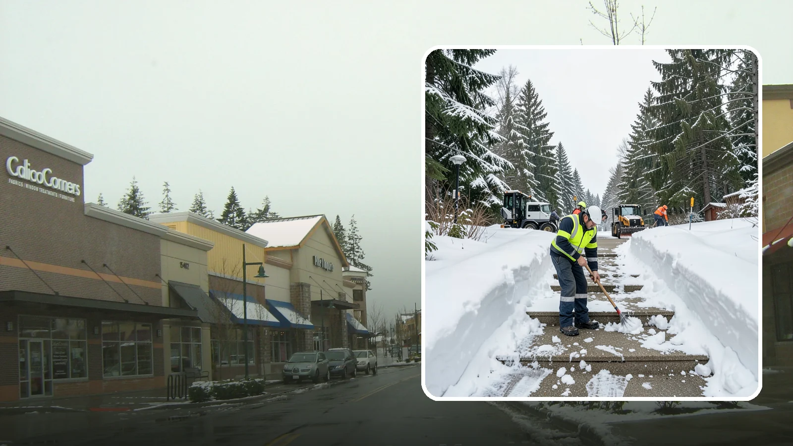 Stair Snow Removal in Mill Creek, Snohomish County, WA - We clear exterior stairs tread by tread so every step is safe underfoot after a snowfall.