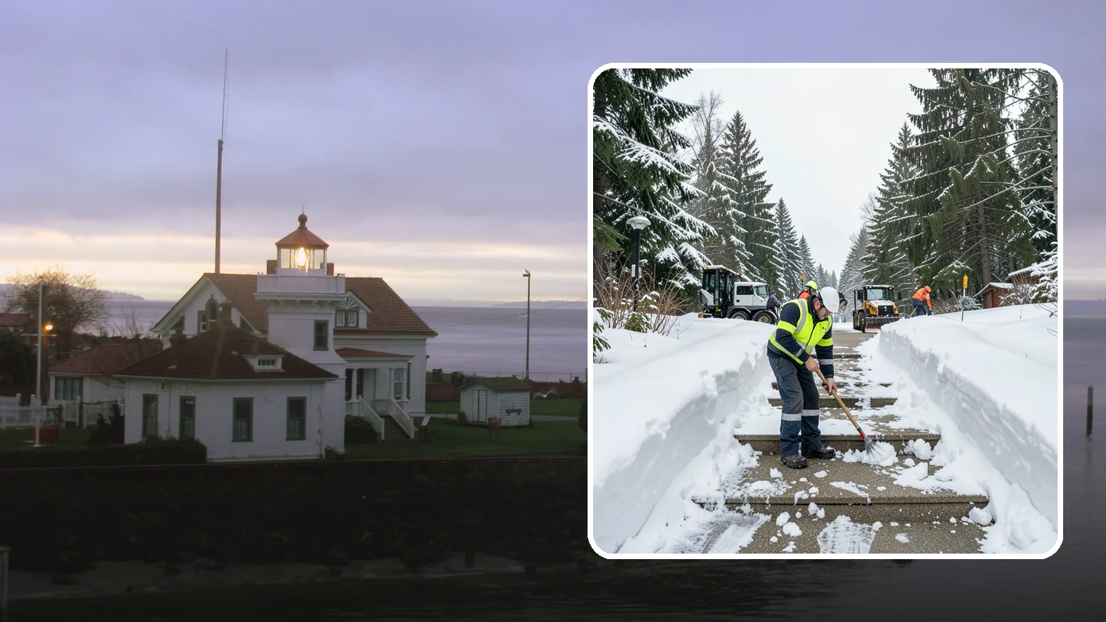 Stair Snow Removal in Mukilteo, Snohomish County, WA - We clear exterior stairs tread by tread so every step is safe underfoot after a snowfall.