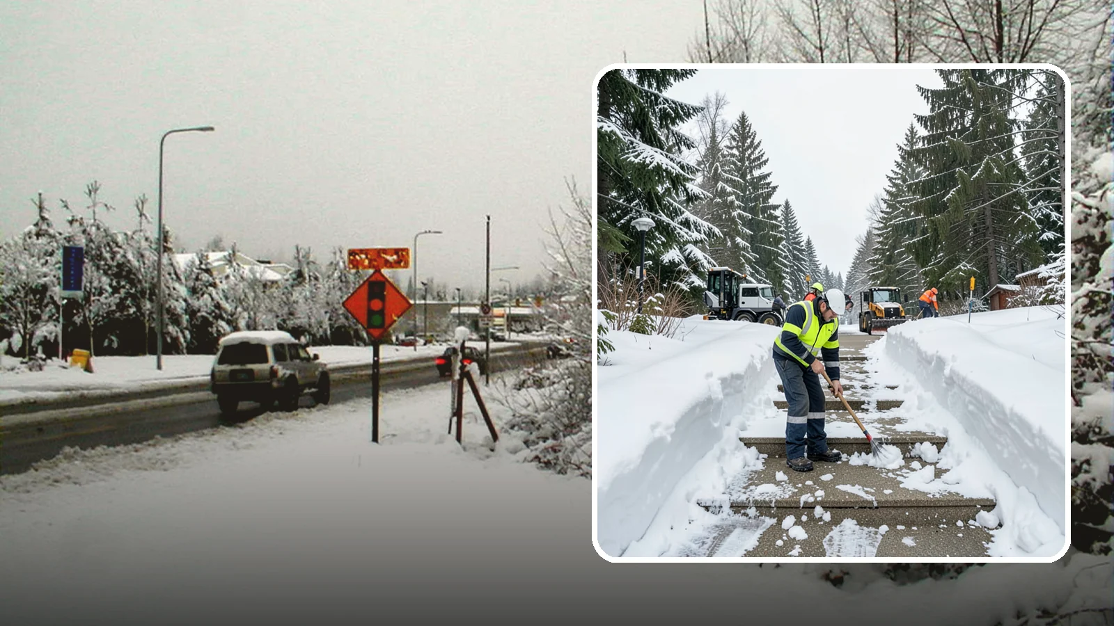 Stair Snow Removal in Newcastle, King County, WA - We clear exterior stairs tread by tread so every step is safe underfoot after a snowfall.