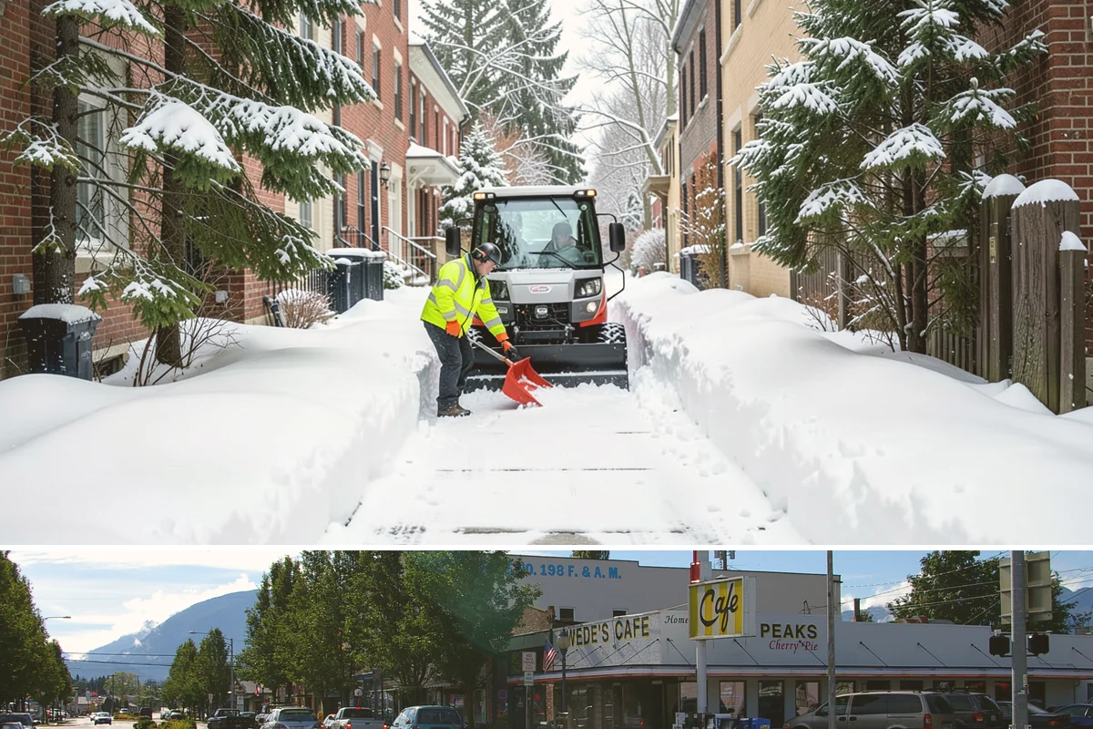 Stair Snow Removal in North Bend, King County, WA - Stairs demand clearing from the first snowfall through late-winter mornings when melt refreezes into invisible glaze on each...