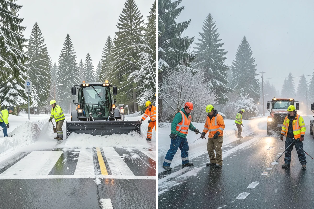 Stair Snow Removal in Ruston, Pierce County, WA - Clear the top landing to create safe standing room