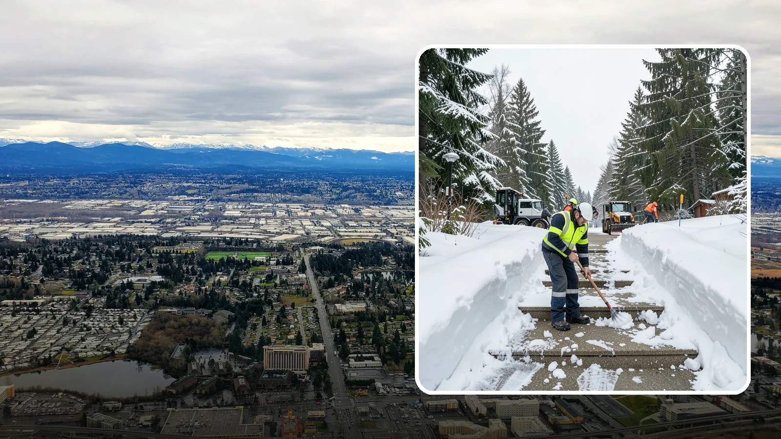 Stair Snow Removal in SeaTac, King County, WA - We clear exterior stairs tread by tread so every step is safe underfoot after a snowfall.