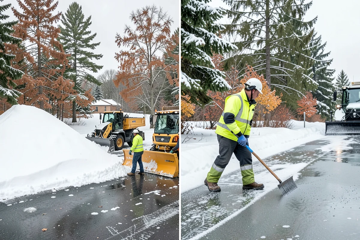Stair Snow Removal in SeaTac, King County, WA - Clear the top landing to create safe standing room