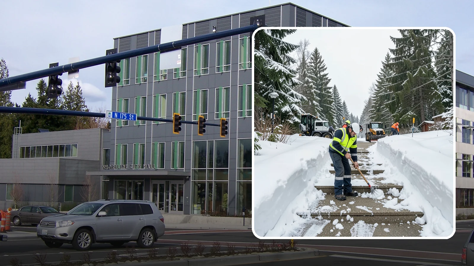Stair Snow Removal in Shoreline, King County, WA - We clear exterior stairs tread by tread so every step is safe underfoot after a snowfall.