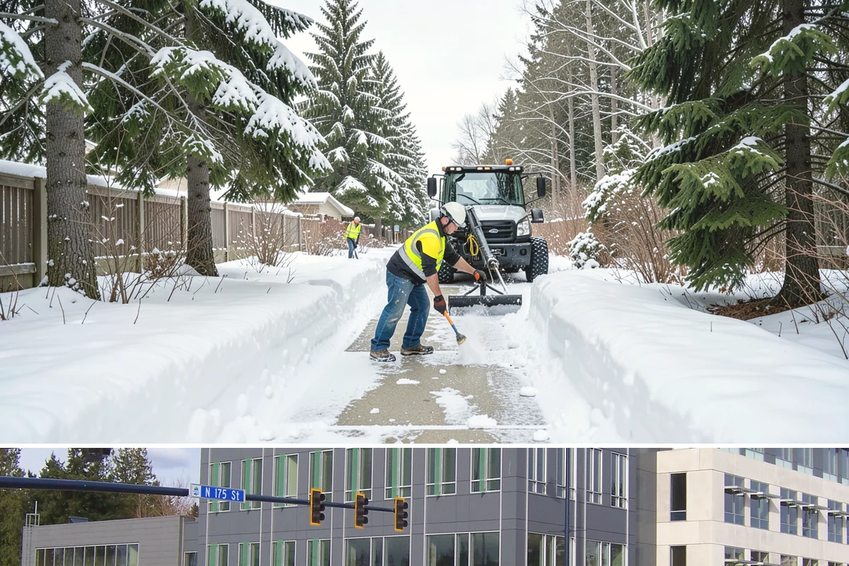 Stair Snow Removal in Shoreline, King County, WA - Stairs demand clearing from the first snowfall through late-winter mornings when melt refreezes into invisible glaze on each...