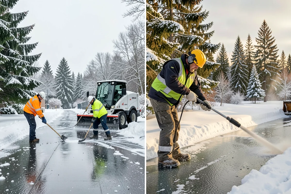 Stair Snow Removal in Snoqualmie, King County, WA - Clear the top landing to create safe standing room