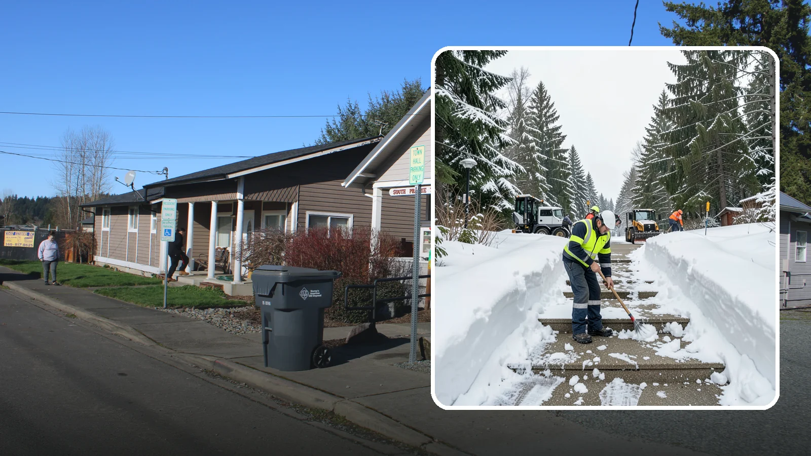 Stair Snow Removal in South Prairie, Pierce County, WA - We clear exterior stairs tread by tread so every step is safe underfoot after a snowfall.