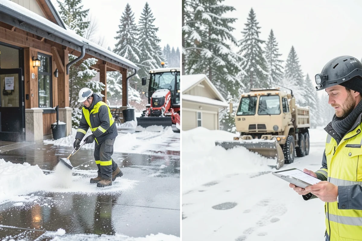 Stair Snow Removal in Steilacoom, Pierce County, WA - Clear the top landing to create safe standing room